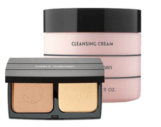 Merle Norman Bronzer and Foundation product open in front of Cleansing cream product